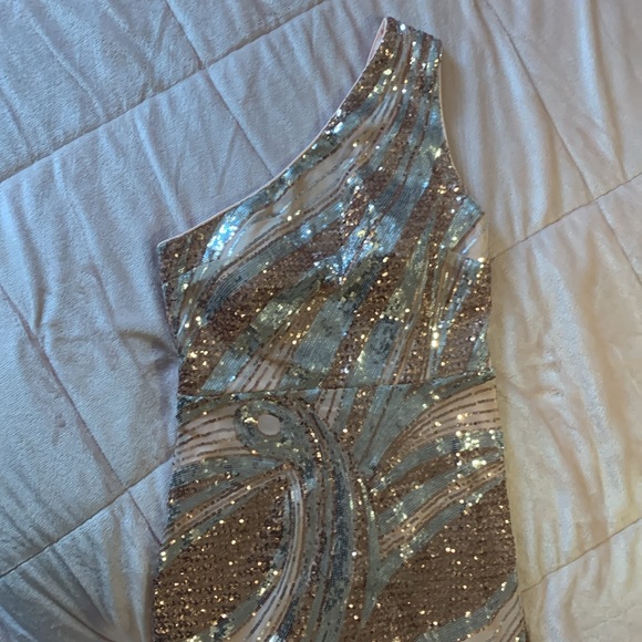 The Perfect Gown- Sequin Gown, HI Low Mermaid Hem, Rose Gold and Silver Sequins - Picture 3 of 8